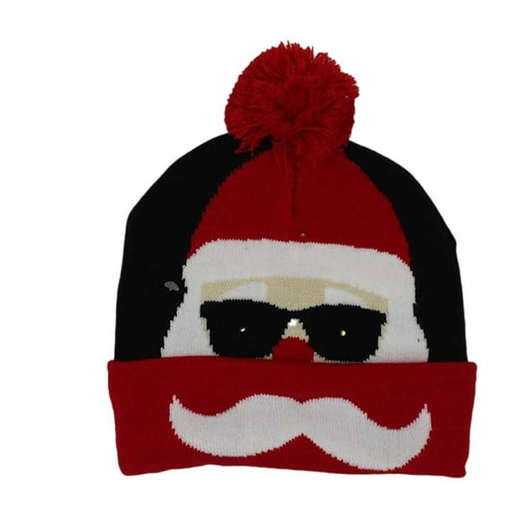 LED Christmas Knit Hat – Winter Hat with Flashing Lights, Hairball Pom, and Ear Protection, Warm Acrylic Beanie for Holiday Party & Gifts