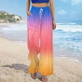 thumbnail image 4 of USNSM Wide Leg Pants for Women Rainbow Colored Drawstring Stretchy Casual Pants Fall Baggy Hiking Palazzo Trousers Pink M, 4 of 5