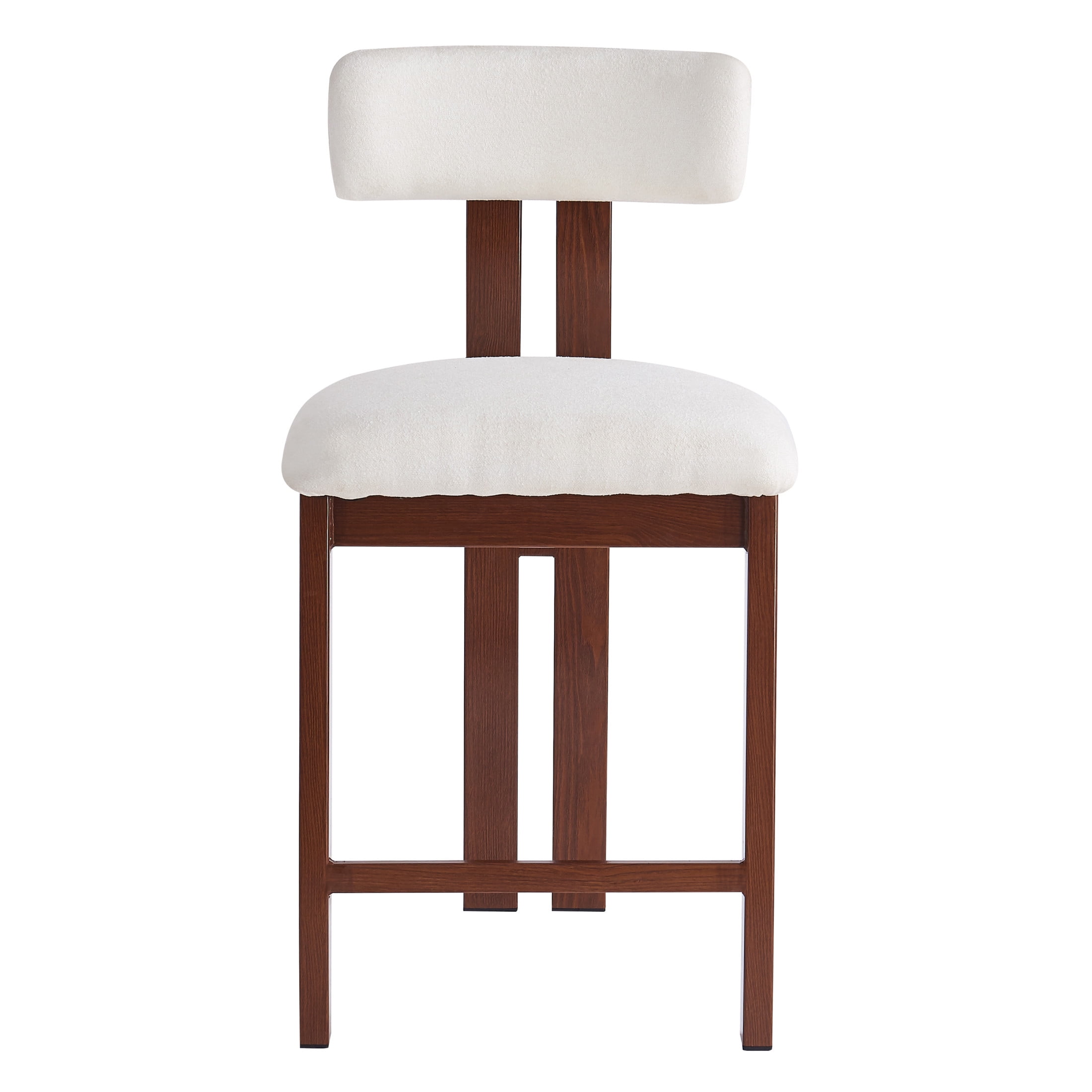 Remy Modern 26.5" Fabric Upholstered Barstools with Iron Frame, Walnut+White, Set of 2