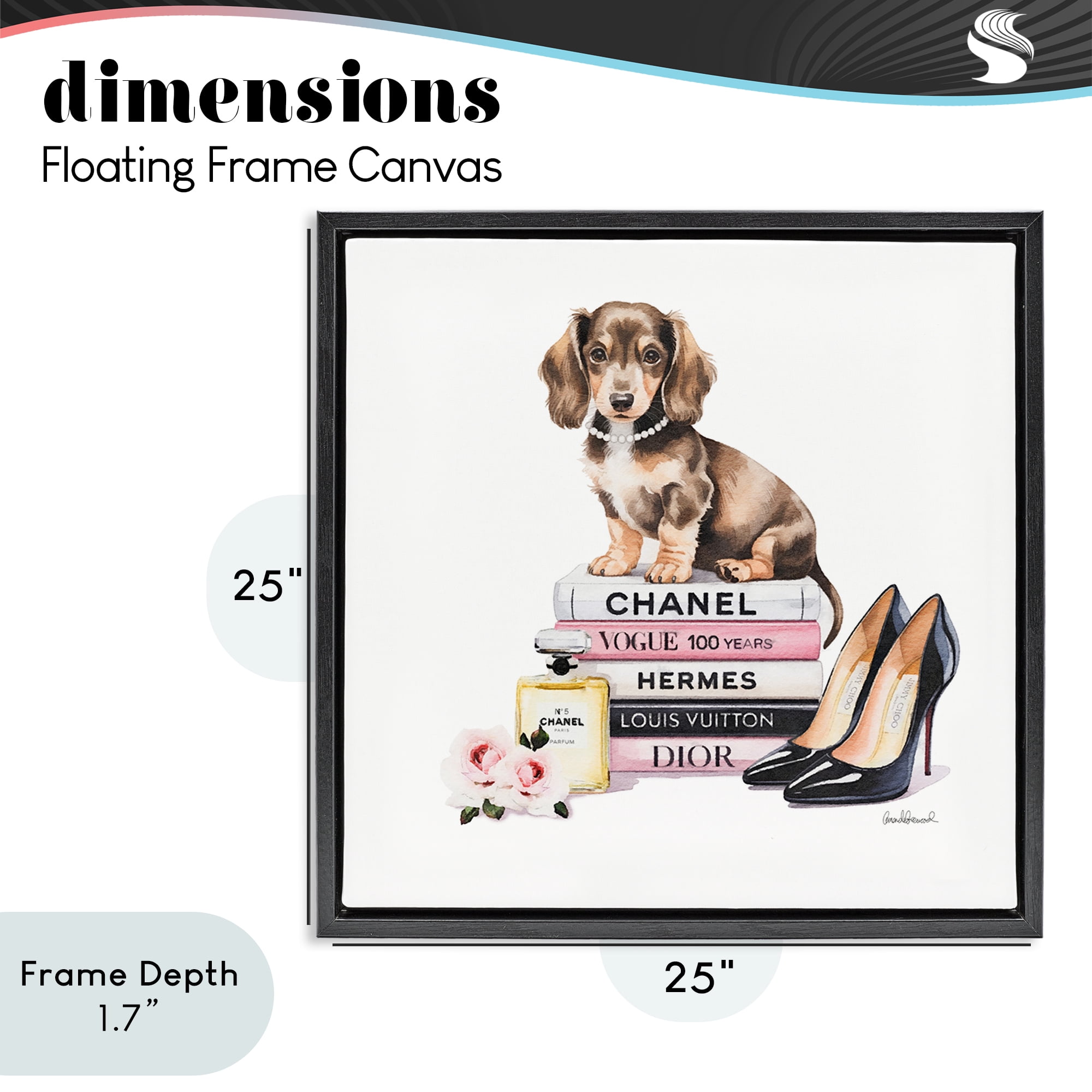 Stupell Industries Luxury Fashion Books & Dog Black Framed Floater Canvas Wall Art, design by Amanda Greenwood