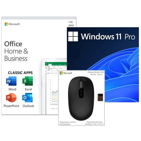 Microsoft Windows 11 Professional OEM 64 Bit DVD & Office 2019 Home & Business DVD & Microsoft Wireless Mouse, 3PK