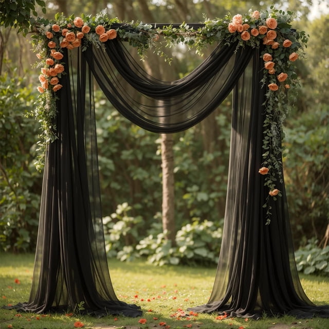 Tela para drapear con forma de arco de boda PARTISKY, gasa negra, 5,5 m x 2