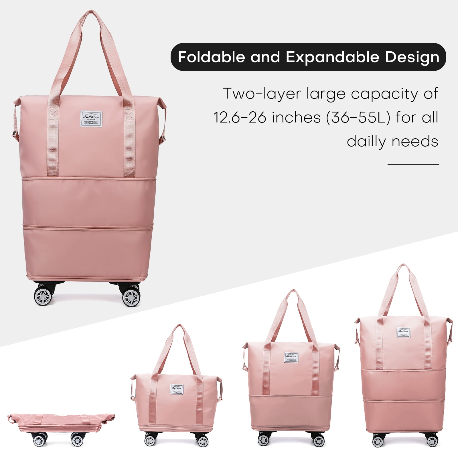 Expandable Rolling Travel Bag With 360° Detachable Wheels Foldable Luggage Bag Waterproof Carry On Overnight Tote For Home Storage Gym Moving Camping