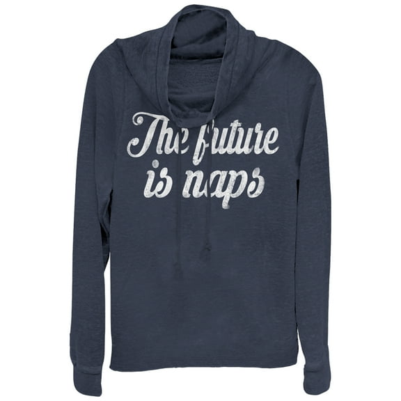 Junior's CHIN UP Future is Naps Cowl Neck Sweatshirt Navy Blue Large