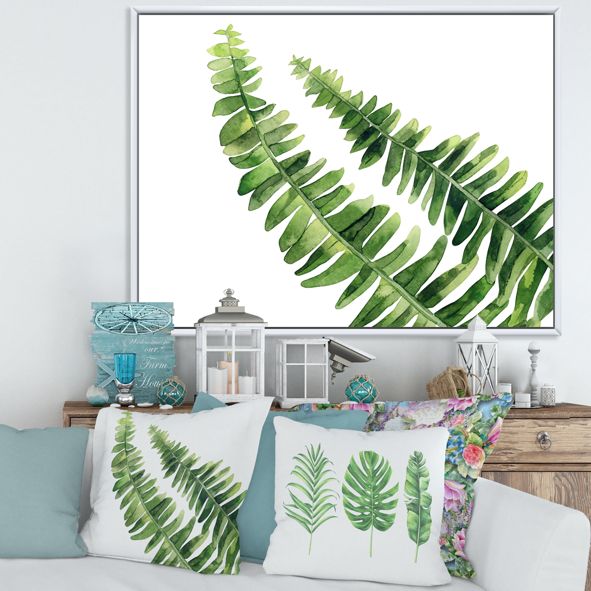 Designart 'Fern Plant Leaves Detail I' Farmhouse Framed Canvas Wall Art Print