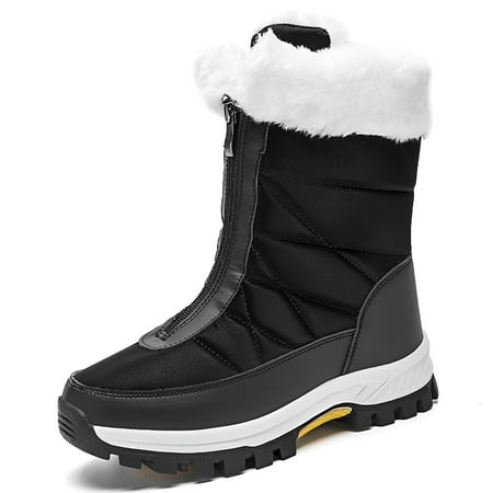 

Leather cashmere waterproof snow boots front zipper large size cold protection and warmth plus velvet outdoor