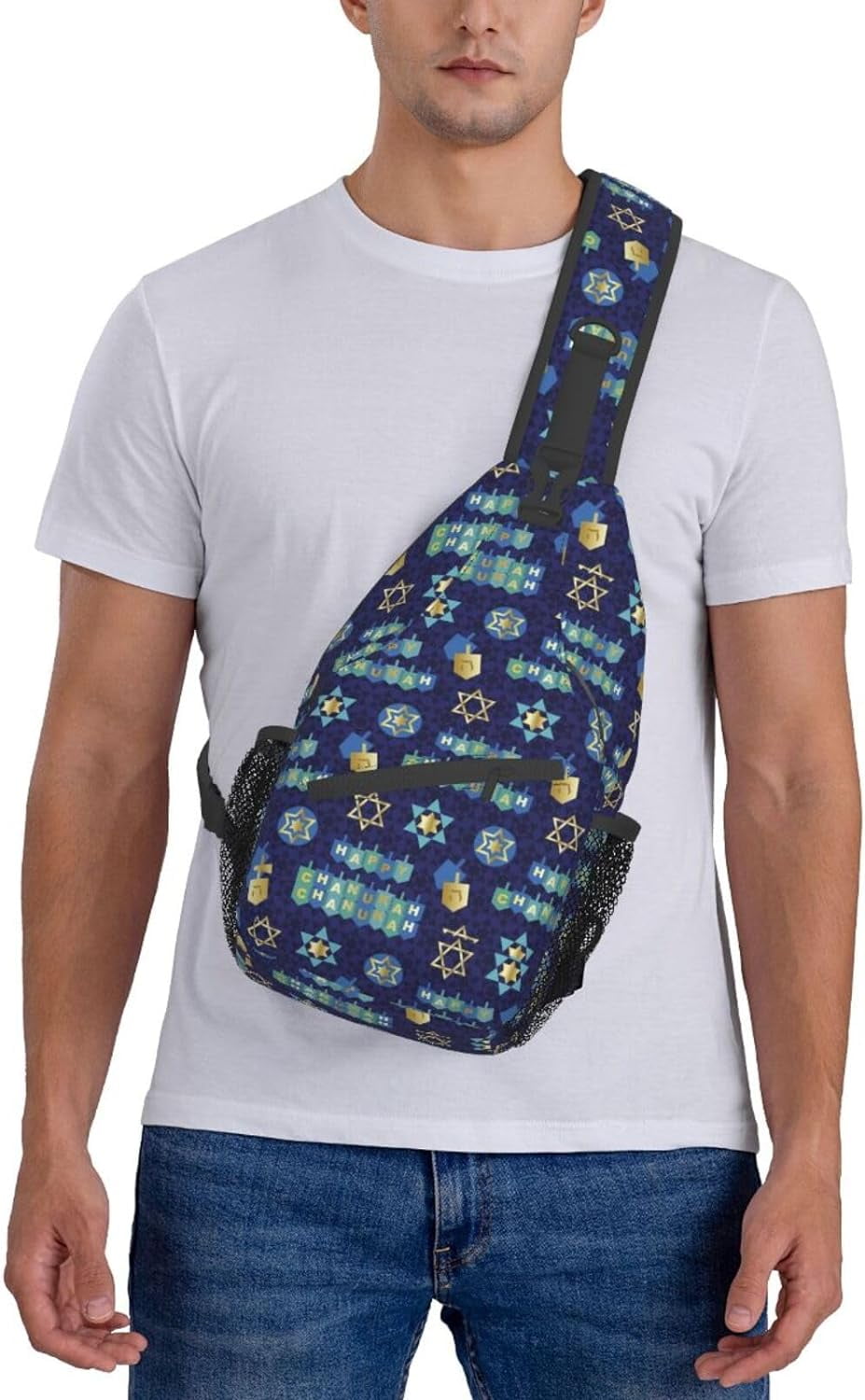 Happy Hanukkah Jewish Chanukah Holiday Sling Bag Crossbody Hiking Travel Chest Bags Backpack Shoulder Daypack for Women Men