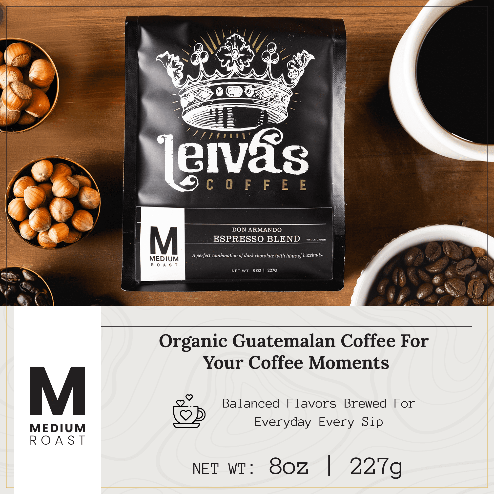 Leiva’s Medium Roast Espresso Beans (8oz), Roasted to Order, Micro-Lot Guatemalan Beans – Don Armando Espresso Coffee Bean w/ Chocolate, Citrus & Hazelnut Notes - Smooth, Low Acidity Roast (2 Pack)