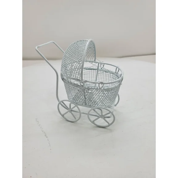 PURELY- White Metal Baby Carriage Miniature For Baby Shower Cake Topper Fairy Gardens