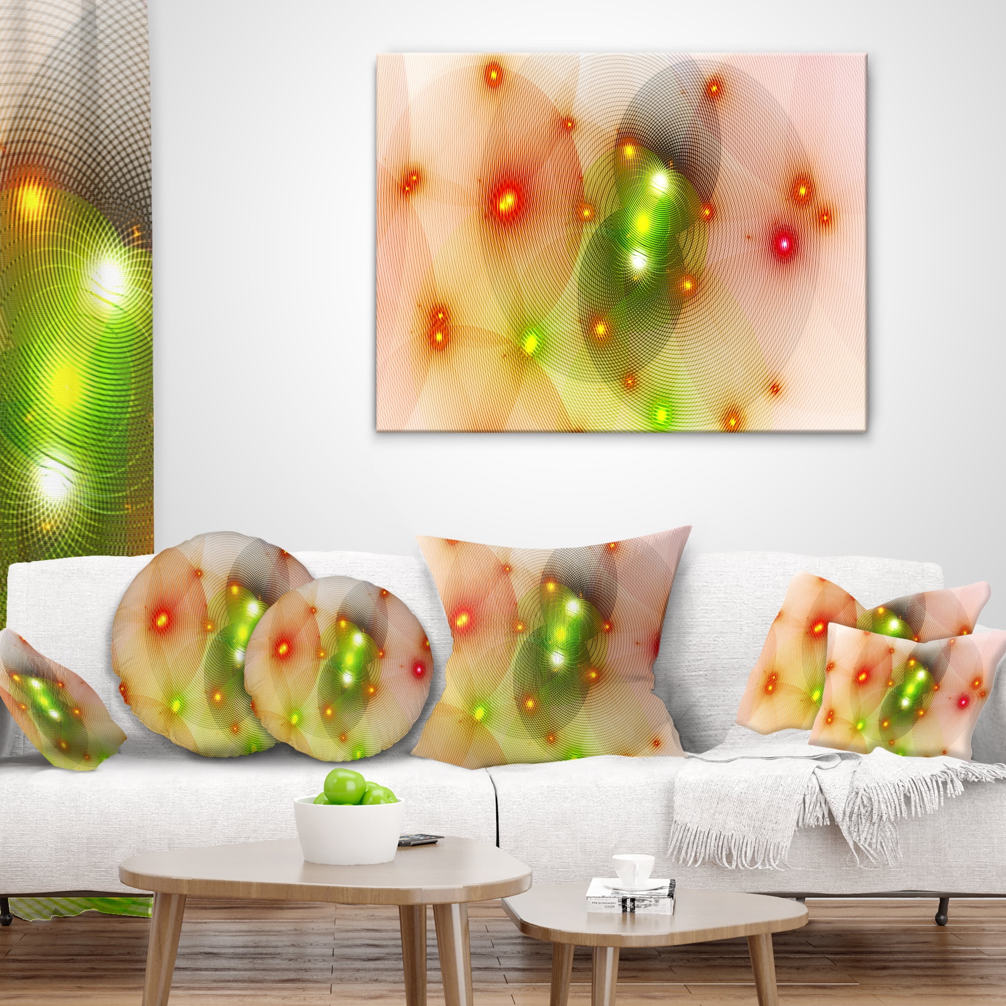 Designart Orange Fractal Lights in Fog - Abstract Throw Pillow - 12x20