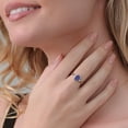 thumbnail image 4 of Gem Stone King 925 Sterling Silver Blue Lapis and White Diamond 3-Stone Rings for Women (1.47 Cttw, Gemstone, Oval 8X6MM, Available in Size 5, 6, 7, 8, 9), 4 of 4