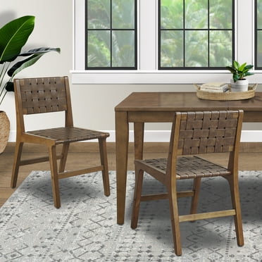 Homiyad Faux Leather Woven Dining Chairs Set of 2