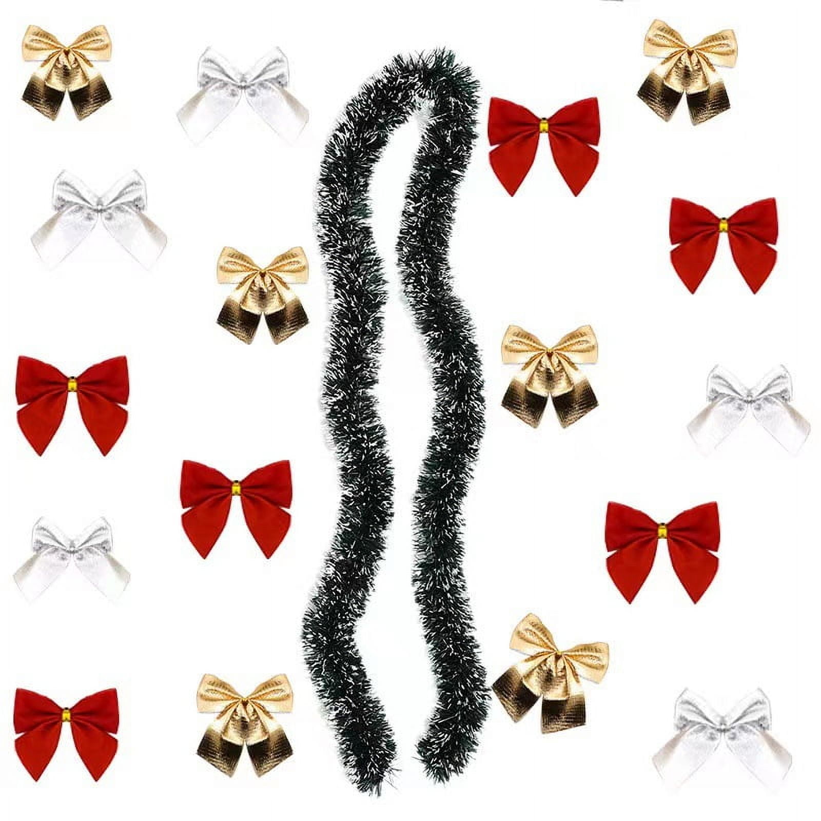 Nvzi 10 pieces of artificial pine flower garlands, 78.74 × 3.54IN deep green with 12 Yellow bows, party hanging decorative ribbons, artificial Christmas pine ribbon for Christmas decoration