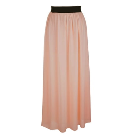 Faship Women Long Retro Pleated Maxi Skirt Peach -