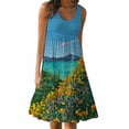 thumbnail image 2 of CQCYD Summer Dresses 2023, Women Printed Sleeveless Crew Neck Dress Loose Beach Dress Holiday Dress and Ankle Dress Leisure Sales Today Clearance Blue XL, 2 of 5