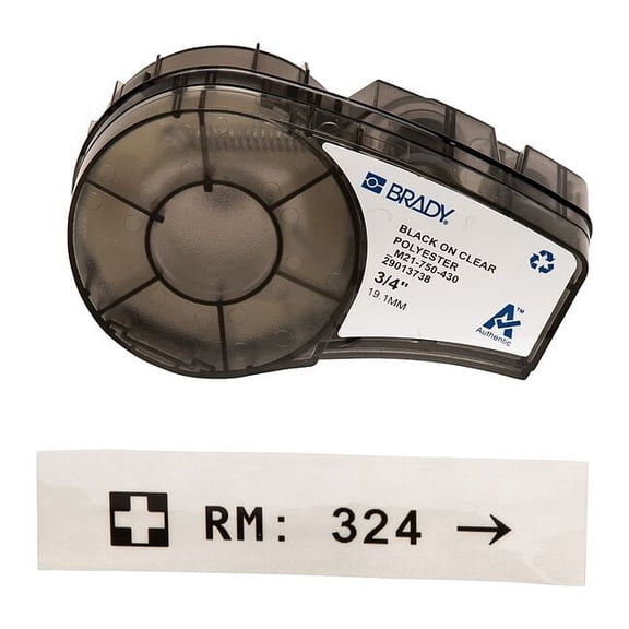 Brady Label Tape Cartridge, Black/Clear, Labels/Roll: Continuous M21-750-430