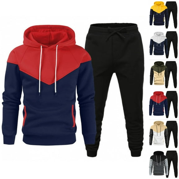 Zimjoy Mens Sweatsuit Gym Track Suits Mens Casual Hoodie and Sweatpants Set Autumn Winter Jogging Suits Sets with Pockets, Red L