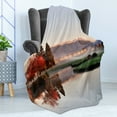 thumbnail image 4 of Fall Soft Flannel Fleece Blanket, Vibrant Maple and Pine Trees Reflection Stone Bridge over Creek Fog Houses and Hills, Cozy Plush for Indoor and Outdoor Use, 50" x 70", Multicolor, by Ambesonne, 4 of 5