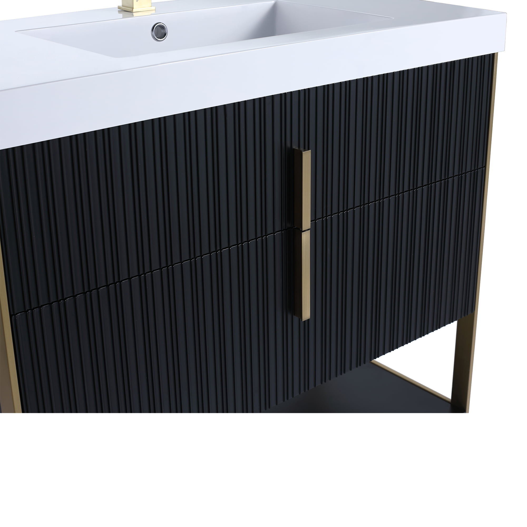 Fine Fixtures Serenity 36 in. W x 18 in. D x 33.5 in. H Bathroom Vanity in Black Matte with White Gel Coated Thick Edge Top with Satin Brass Hardware