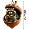 thumbnail image 5 of Handcrafted Resin Christmas Ornament, 3.15 Inch Acorn Shell Keepsake With Whimsical Animal, Hangs On Indoor Tree Branch Mantel Shelf And Window, Raccoon Reading Book, 5 of 7