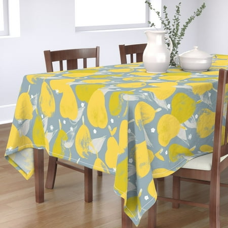 

Cotton Sateen Tablecloth 70 x 90 - Mod Fruit Retro Mid Century Vintage Style Pears Yellow Gray Flower Pear Botanical Leaves Sweet Food Print Custom Table Linens by Spoonflower