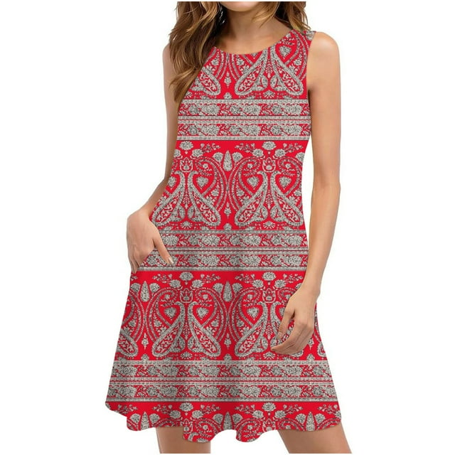 EGNMCR Robes de Vacances pour Femmes Robes d'Été pour Femmes Plage Floral T-Shirt Robe d'Été Décontractée Poches Robe Bohème à Bretelles