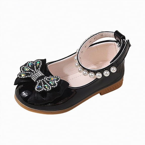enyan Little Girls Dress Shoes Girls Dress Shoes Mary Jane 1.5in Low Heel Pumps Wedding Party Princess,Black,Size 11