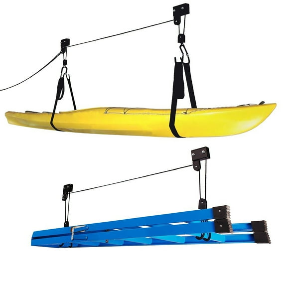Kayak Hoist Set ? Overhead Pulley System with 125 lb Capacity for Kayaks Canoes Bikes or Ladder Storage by Rad Sportz (2 Pack)