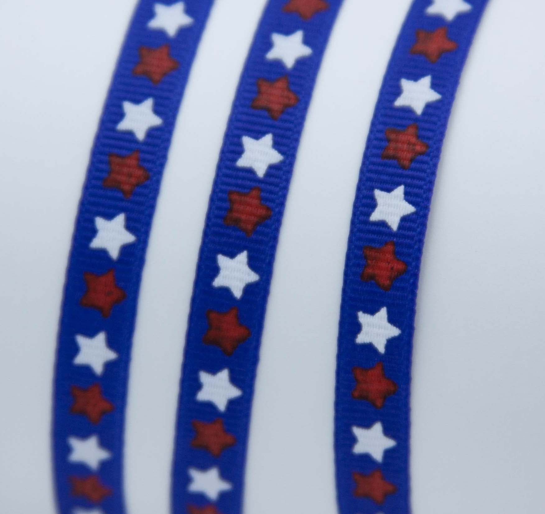 Offray Ribbon, Royal Blue 3/8 inch Stars Grosgrain Ribbon, 9 feet