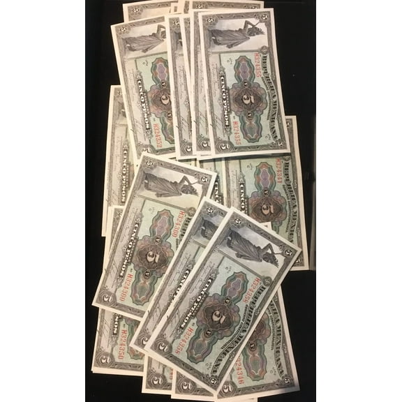 Lot of (27) 1921 Uncirculated Cinco Peso Notes Republica Mexicana