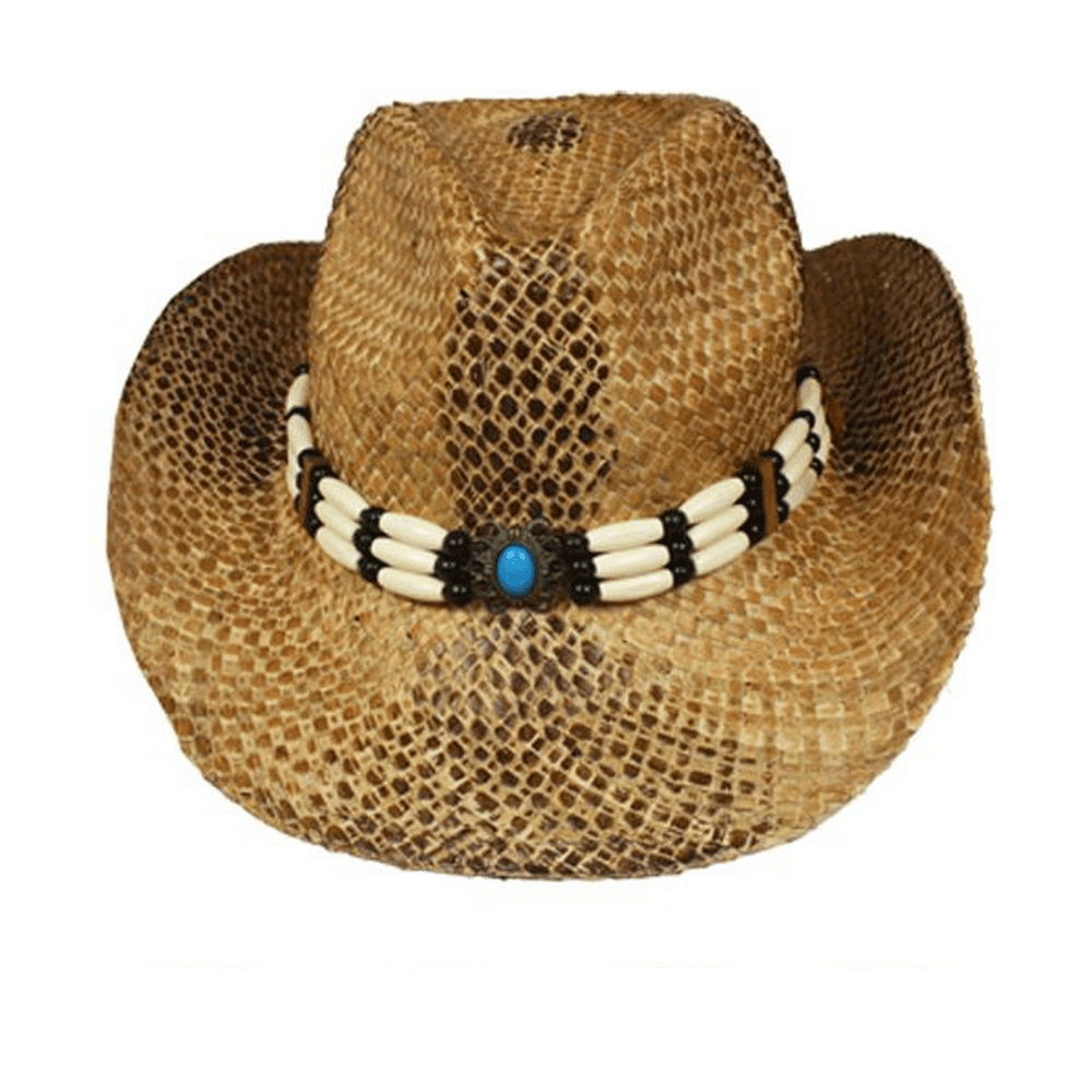 CoolK Faux Snake Skin STRAW COWBOY HAT w/ Beads Turquoise WOMEN MEN