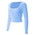 thumbnail image 3 of MixMatchy Women's Second Skin Square Neck Long Sleeve Slim Crop Top Tee, 3 of 4