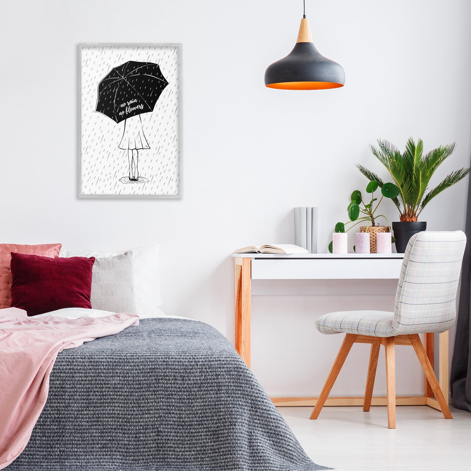 Stupell Industries No Rain No Flowers Novelty Painting Gray Framed Art Print Wall Art, 20 x 30