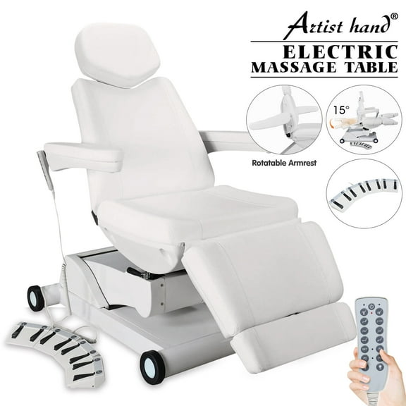Artist hand 4 Motors Full Electrical Facial Bed Beauty Medical Dental Chair Treatment Table with Hand/Foot Remote Control(White)