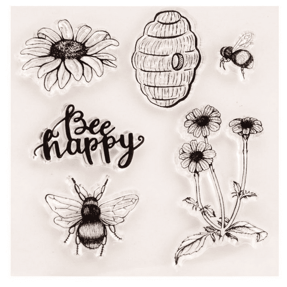 LZBRDY 4.1 by 4.1 Inch Daisy Flower Bee Honeycomb Be Happy Words Clear Stamps for Scrapbooking Card Making Birthday Thanksgiving Christmas Craft Stamps