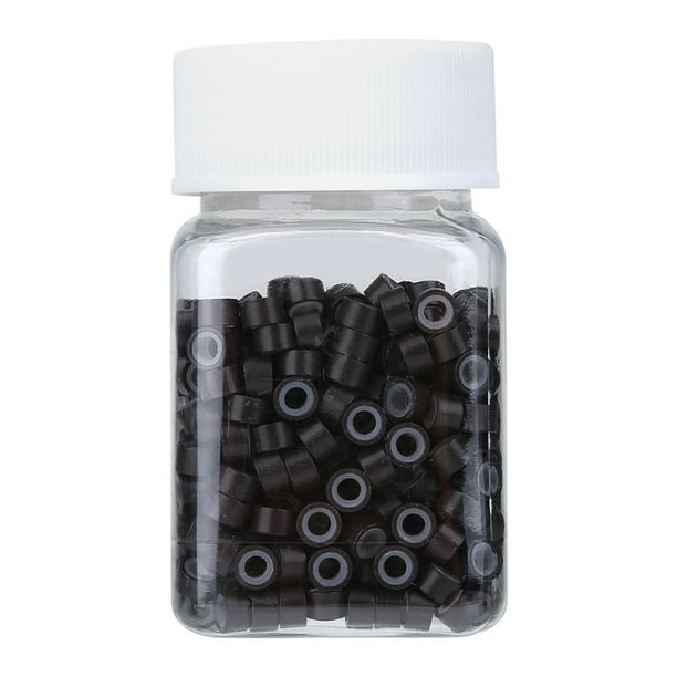 Tubos de extensión de cabello con microanillos de silicona y aluminio, decoraciones para trenzas de cabello, color marrón oscuro.
