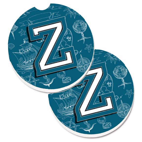 Carolines Treasures CJ2014-ZCARC Letter Z Sea Doodles Initial Alphabet Set of 2 Cup Holder Car Coasters Large