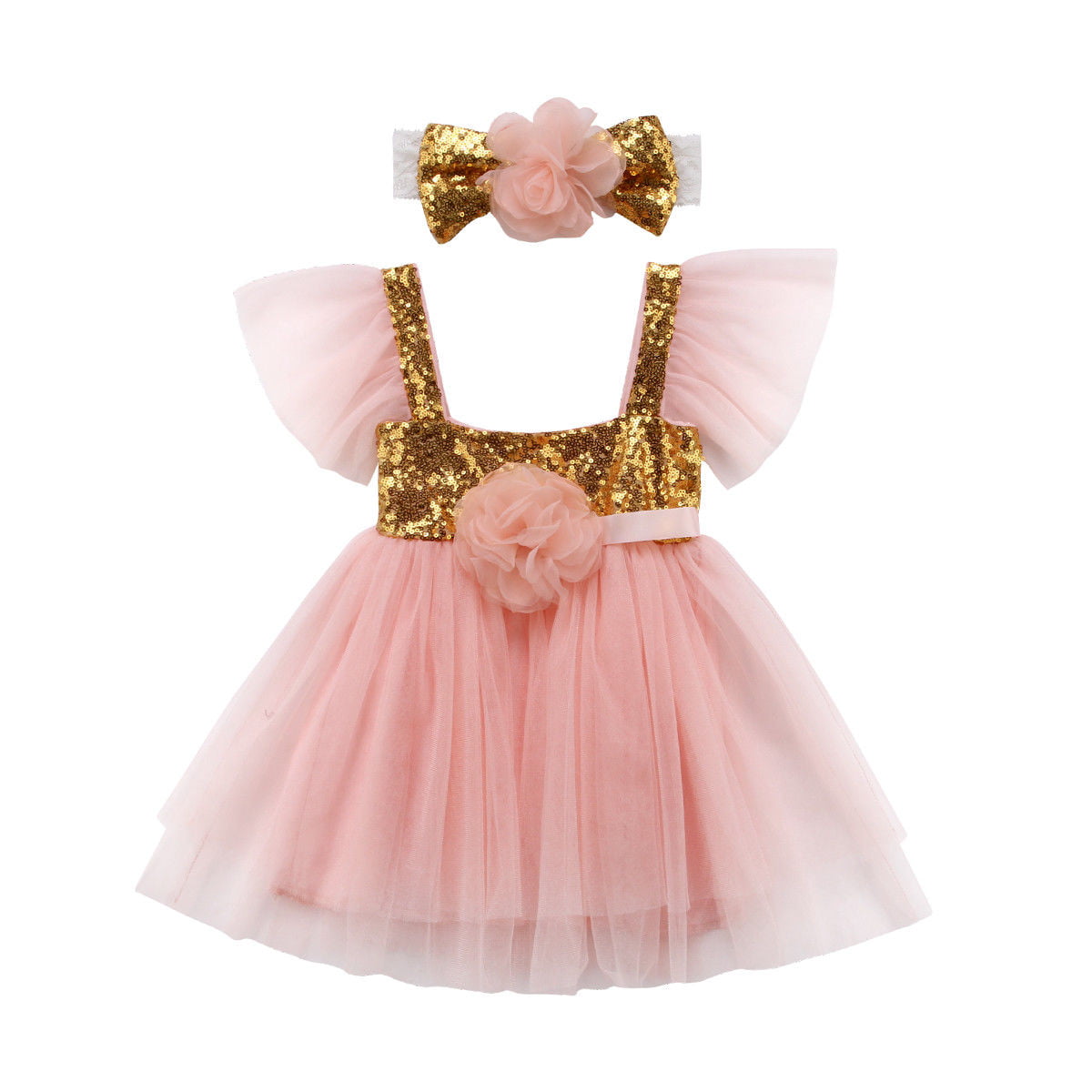 Newborn Baby Girl Pink Dress First Birthday Princess Party Wear For Kids Clothes 