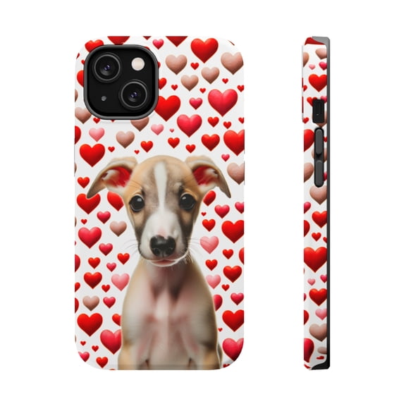DistinctInk Tough Case for Apple iPhone 15 PLUS (6.7" Screen), Compatible with MagSafe Charging - Valentine's Day Whippet Puppy