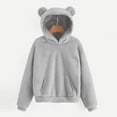 thumbnail image 2 of Lenpel Girls' Fuzzy Fleece Hoodies Long Sleeve Plush Warm Ear Hooded Sweatshirts Cozy Pullover Sweater Tops with Pocket(Gray,12-13 Years), 2 of 7