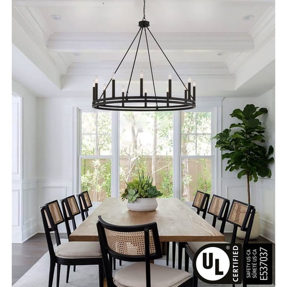 ACROMA 12-light Farmhouse Black Wagon Wheel Chandelier Muted Brass & Matte Black