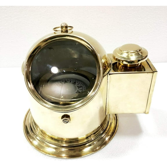 Vintage Brass Floating Dial Binnacle Gimbled Compass Nautical Ship/Boat Oil Lamp