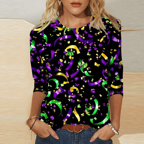 TaTaai Carnival Women's Casual Print Round Neck 3/4 Sleeve T-Shirt Loose Top Gift
