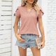 thumbnail image 5 of Camiseta con cuello en V y botones para mujer: top veraniego holgado con aberturas caladas; tejido suave y transpirable, fácil de cuidar, 5 of 8