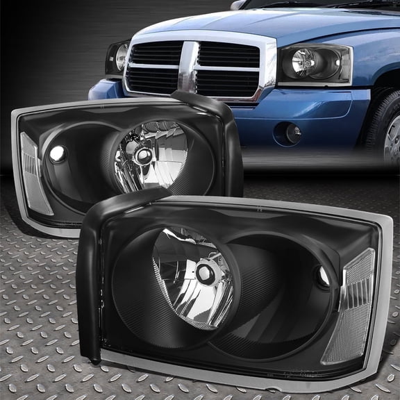 NUVISION for 05-07 Dodge Dakota OE Style Black Housing Clear Corner Headlight Head Lamps