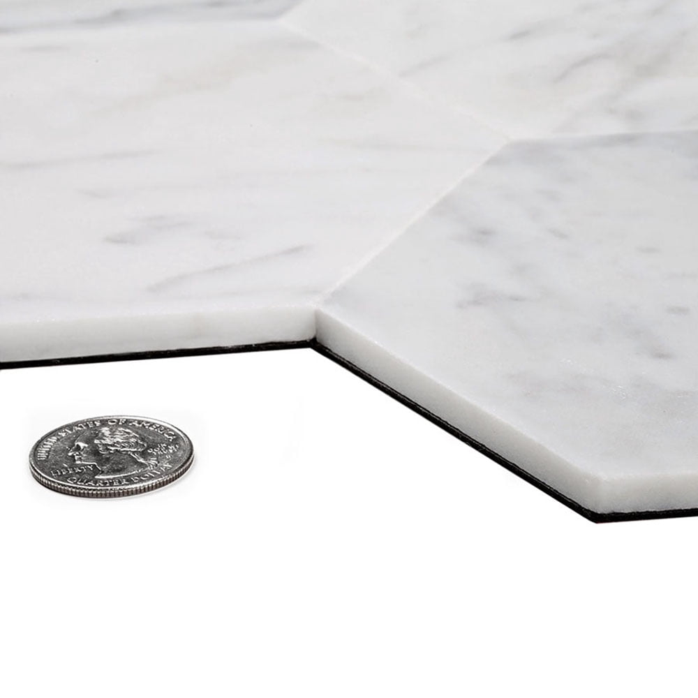 10 pack Carrara Hexagon 10.25 in. x 9 in. Honed Peel and Stick Backsplash Tile for Kitchen and Bathroom (6.41 sq. ft./Case)