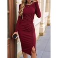 thumbnail image 6 of Women'S Long Sleeve Bodycon Dress Twist Front Split Going Out Midi Dresses Wine Red S, 6 of 9
