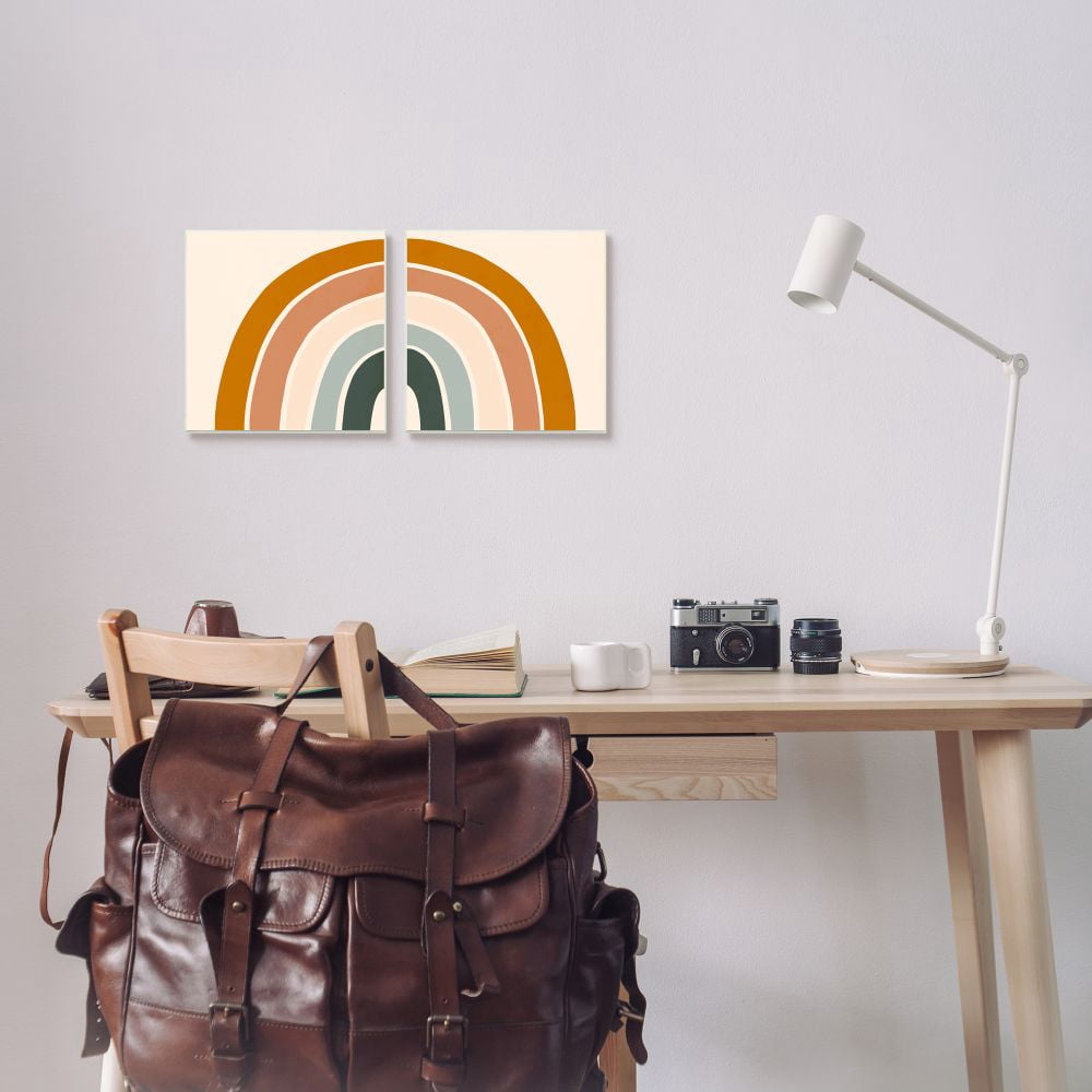 Stupell Industries Asymmetric Warm Earth Toned Retro Rainbow Arches Art for Kids Painting Gallery Wrapped Canvas Art Print Wall Art, 24 x 24