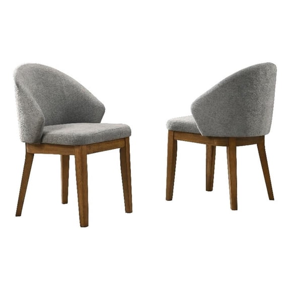 Andrew Set of 2 Barrel-Back Dining Chairs Lt.Gray Fabric & Walnut Wood Fin. Legs