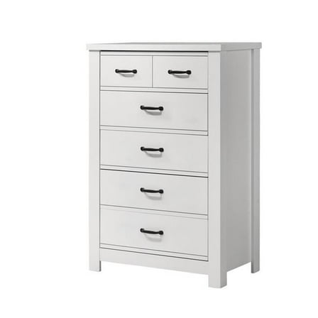 47 in. Jermy 5 Drawers Tall Dresser, Black Handles & Crisp White